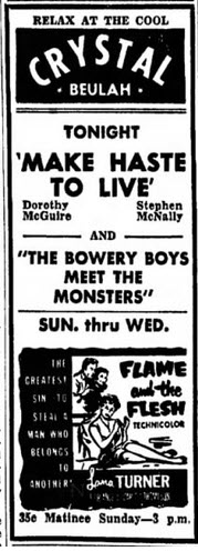 Crystal Theatre - 31 Jul 1954 Ad